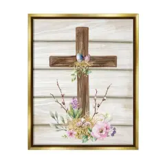 Stupell Industries Spiritual Easter Cross Spring Blossoms Floater Framed Art Gold