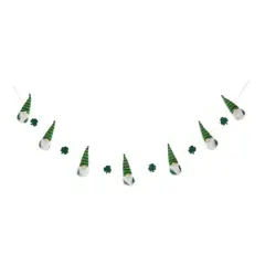 Glitzhome&reg; St. Patrick's Fabric Gnomes and Shamrocks Garland
