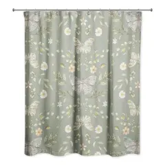 Butterfly Pattern Shower Curtain Olive Green
