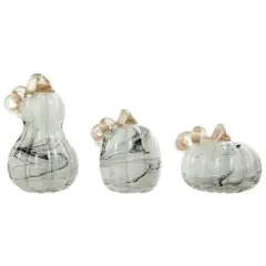 Glitzhome&reg; Gray Marble Glass Pumpkin & Gourd Set