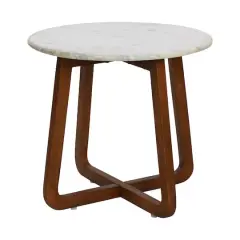 Hello Honey&reg; Modern Bohemian Marble & Wood Round End Table Walnut Finish