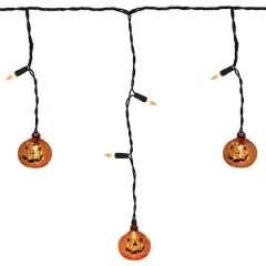 25ct. Jack-o'-Lantern Orange LED Curtain Icicle String Lights