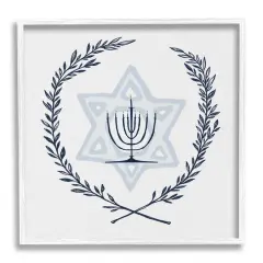 Stupell Industries Hanukkah Menorah Botanical Laurel Framed Giclee Art White