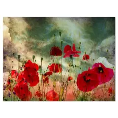 Designart - Wild Red Poppy Flowers in Sky - Floral Canvas Art Print
