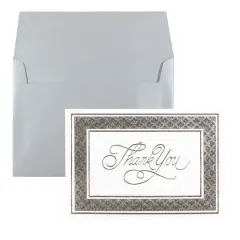 JAM Paper Thank You Card Set with Silver Border, 25ct. Silver/White