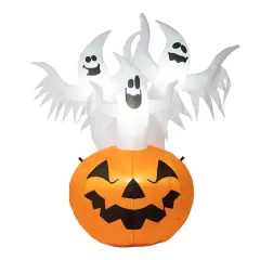 Glitzhome&reg; 6ft. Lighted 3 Ghosts In Jack-O'-Lantern Pumpkin with Scream Inflatable D&eacute;cor