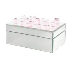 8" x 5" x 4.5" Silver Glass Mirrored Decorative Jewelry Box with Pink Bubble Textured Balls