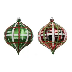 4 Pack 4.7" Red & Green Glitter Plaid Shatterproof Onion Ornaments by Ashland&reg;