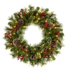 24" Iced Berry Warm White LED Pre-Lit Pine Wreath