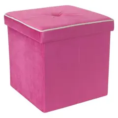 Simplify Collapsible Velvet Storage Ottoman Pink
