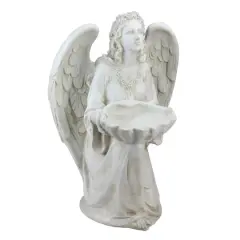 19.75" White Kneeling Angel Holding Shell Outdoor Garden Statue Bird Feeder
