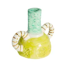 Hello Honey&reg; 5" Tall Multicolor Stoneware Taper Candle Holder with Dual Handles