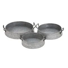 Set of 3" Grey Metal Farmhouse Tray, 18", 16", 14"