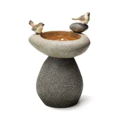 Glitzhome&reg; 20.75" Zen-Style Faux Stone Texture Outdoor Birdbath Fountain with LED Light