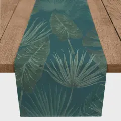 72" Tropical Palm Cotton Twill Runner Blue