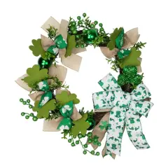 Burlap Bows and Shamrocks St. Patrick's Day Wreath 24" Unlit