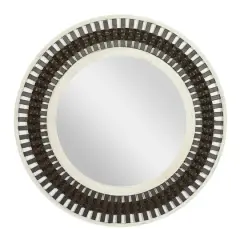 36" Brown Wood Contemporary Round Wall Mirror