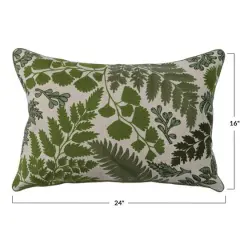 Hello Honey&reg; Green and White Cotton Embroidered Lumbar Pillow Cover with Botanicals