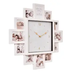 American Art Decor Picture Frame Collage Clock 12 Photo Display Slots White, 20" x 20"