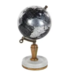 10" Black Marble & Metal Modern Globe