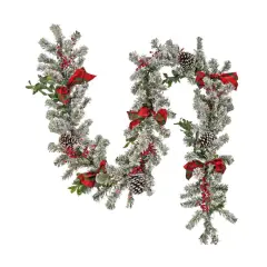 9ft. General Store Snowy Garland with LED Lights & Bows