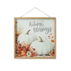 Glitzhome&reg; 15.75" Fall Wooden Ivory Pumpkin Wall Art