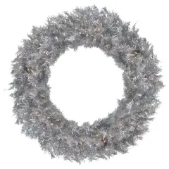 36" Pre-Lit Silver Tinsel Artificial Christmas Wreath