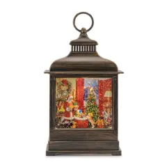 11" LED Snow Globe Lantern with Santa & Puppy Scene