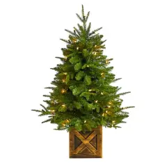 3ft. Pre-Lit Finland Fir Artificial Christmas Tree in Decorative Planter, Warm White Lights