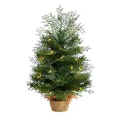 2ft. Pre-Lit Artificial Christmas Tree in Burlap Base, Warm White LED Lights 