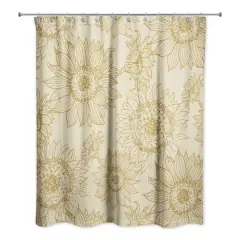Large Sunflower Head Shower Curtain Gold and Yellow