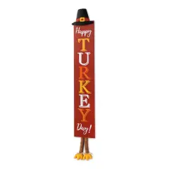 Glitzhome&reg; 58.5" Thanksgiving Wood "HAPPY TURKEY DAY" Porch Sign