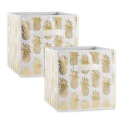 DII&reg; 11" Nonwoven Polyester White & Gold Pineapple Storage Cube, 2ct.