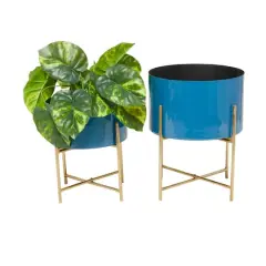 Blue Modern Planter, Set of 2" 15", 12"