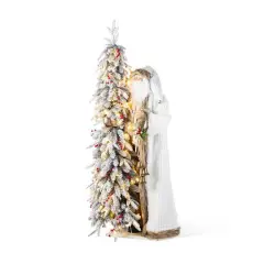 Glitzhome&reg; 4FT Oversized Christmas Woodland Santa with 5FT Lighted Flocked Artificial Christmas Tree