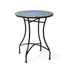 Glitzhome&reg; 28" Green Outdoor Metal Folding Bistro Table with Ceramic Tile Top