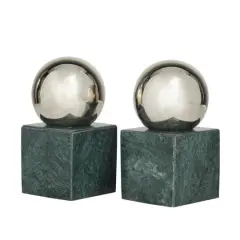 CosmoLiving by Cosmopolitan 7" Marble Orb Bookend Set Silver/Gray