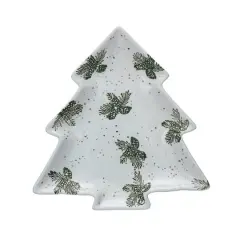 Hello Honey&reg; 9" White Wax Relief Pinecone Stoneware Tree Plate with Gold Electroplating