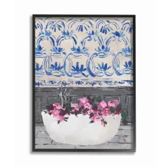Stupell Industries Pink & Blue Flowers In Bath Tub Framed Wall Art
