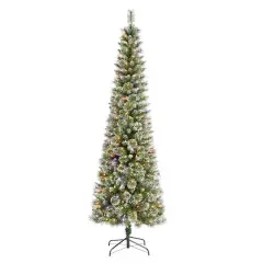 Glitzhome&reg; 7.5ft Pre-Lit Frosted Cashmere Pencil Pine Artificial Christmas Tree, Multicolor LED Lights