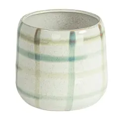 Hello Honey&reg; 7.5" Multicolor Round Grid Pattern Stoneware Planter