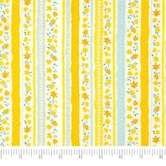 SINGER Blue & Yellow Flower Stripes Cotton Fabric