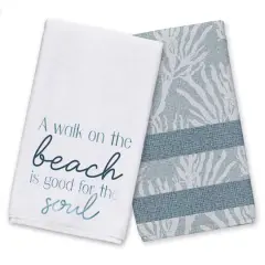 A Walk On The Beach Tea Towel Set Blue/Blue