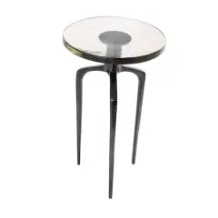 22" Accent Table with Textured Glass Tabletop Black