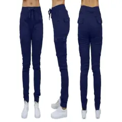 Galaxy By Harvic Loose Fit Cotton Stretch Twill Women's Cargo Joggers Navy