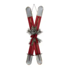 Glitzhome&reg; 35" Red Wooden & Galvanized Ski Porch D&eacute;cor