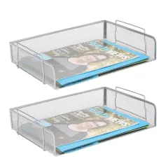Mind Reader Stackable Metal Mesh Tray & Desk Document Organizer Set Silver