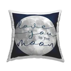 Stupell Industries Love You to Moon Blue Calligraphy Night Sky Throw Pillow, 18" x 18"