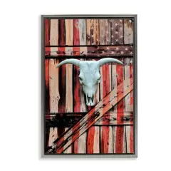 Stupell Industries Patriotic Cow Skull Floater Framed Art Gray