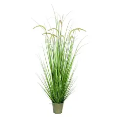 4ft. Artificial Green Grass & Cattails in Iron Pot